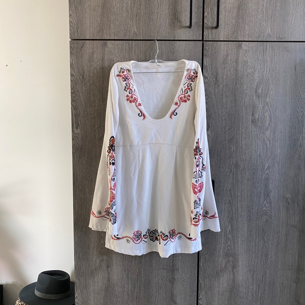 Free People holiday folk mini bell sleeve dress